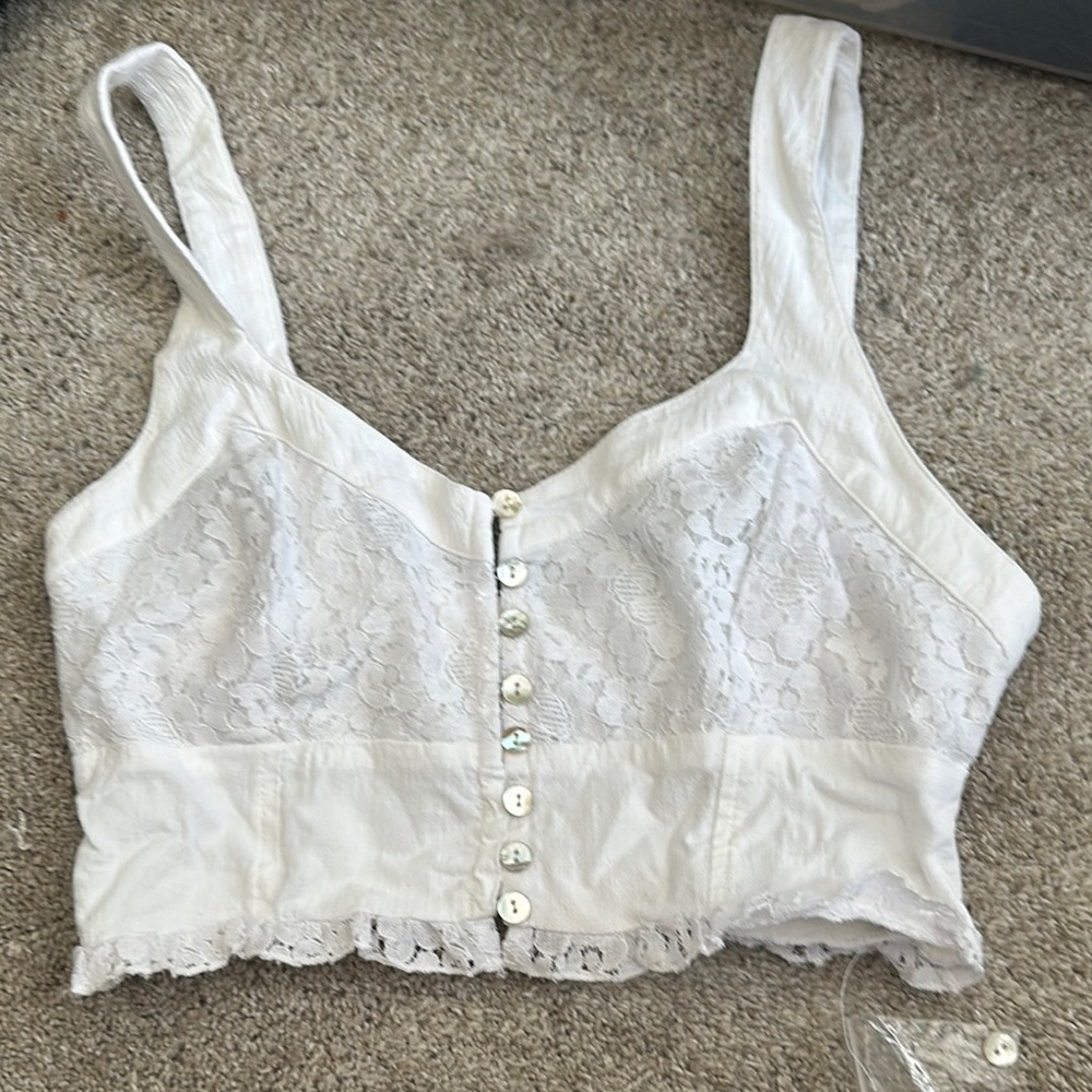 White Lace Button-Up Crop Top